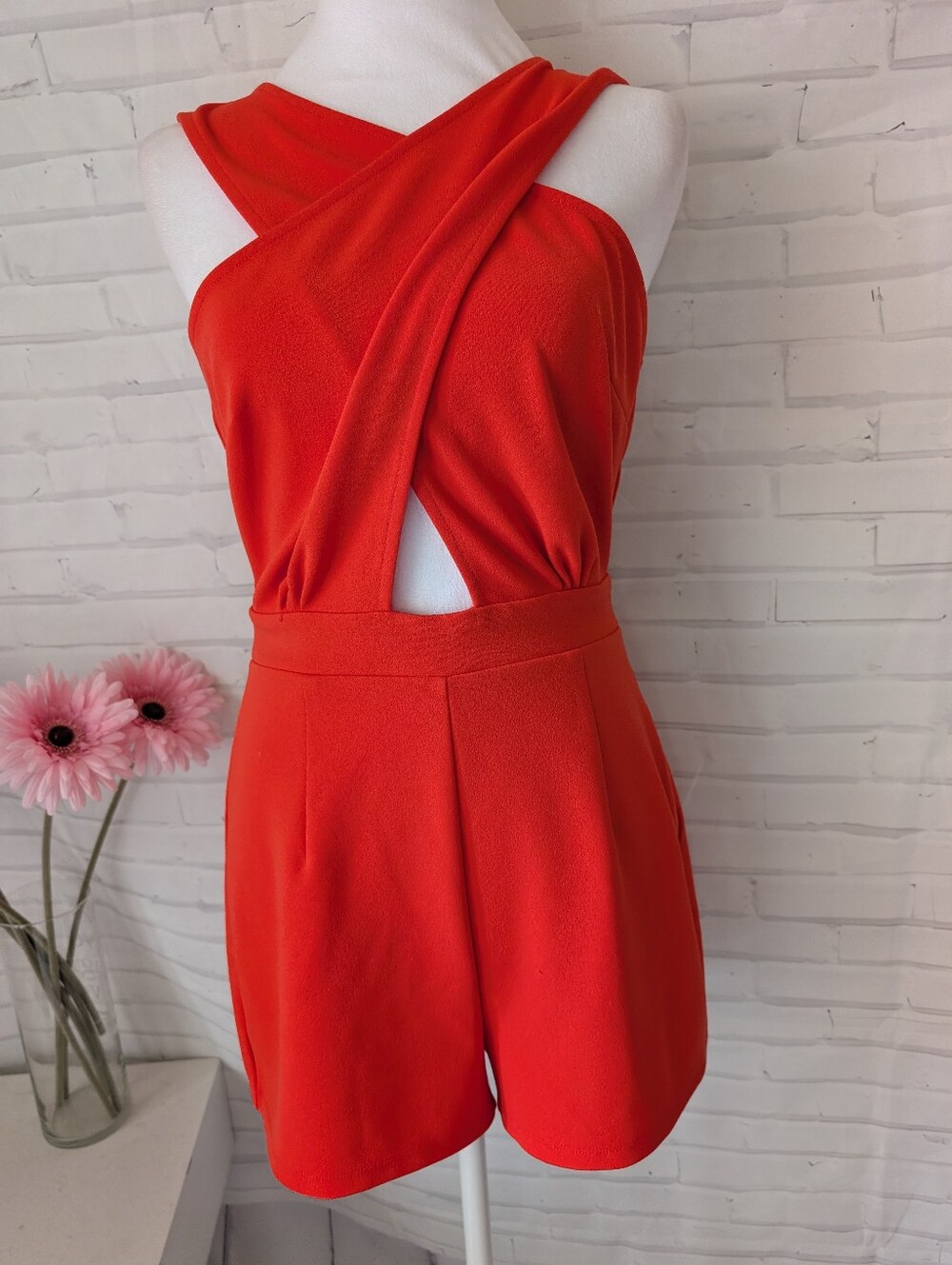 Bar III Reddish Cross-Front Cutout Romper